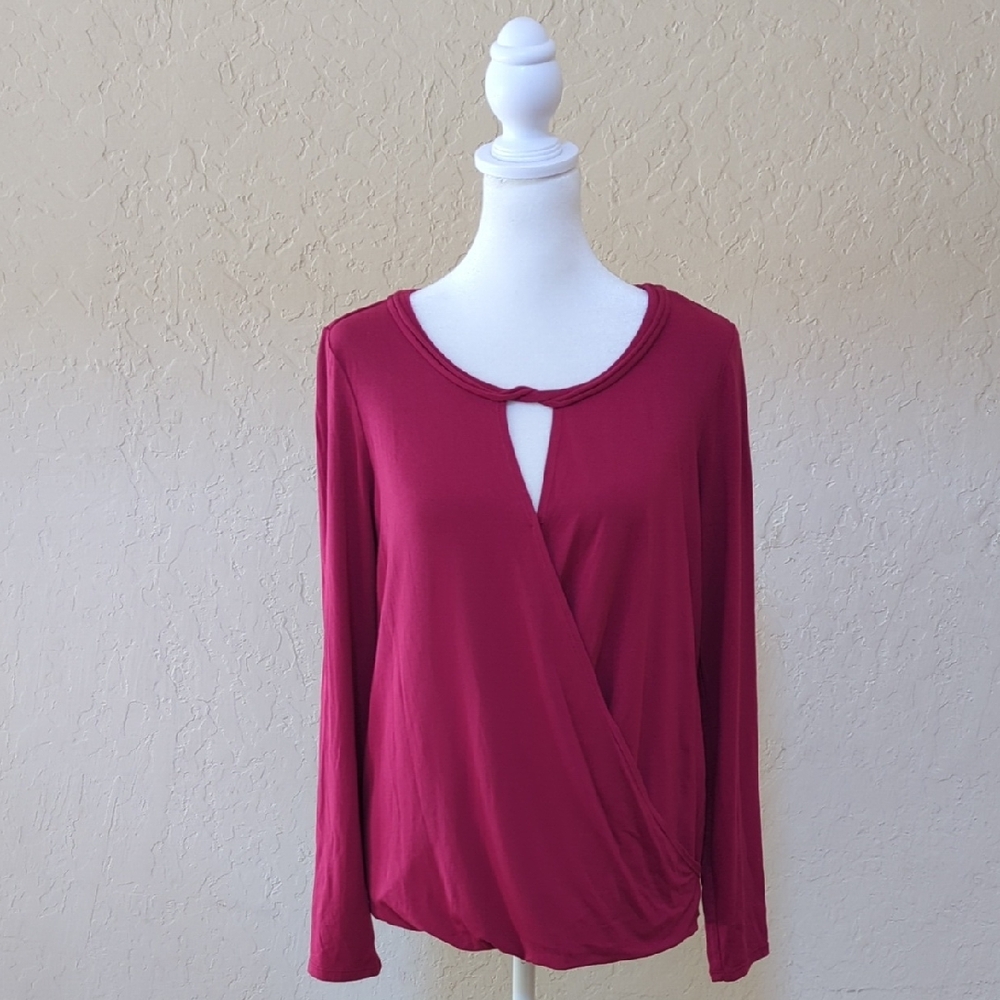 Sophie Max Madeline Surplice Long Sleeve Keyhole Jersey Knit Blouse Size Small